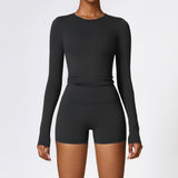 Wholesale 2 Pcs Sport Luxury Fall Gym Fitness Set Long Sleeve And Yoga Shorts Set