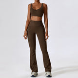 OEM High Stretchy Sports Bra Tummy Control Leggings Fitness Yoga Wide Flare Pants Set