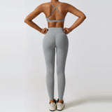 Strap Sports Bra 2PCS Yoga Set Women Scrunch Butt Leggings Gym Workout Clothing Activewear Outfit