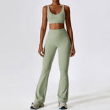 OEM High Stretchy Sports Bra Tummy Control Leggings Fitness Yoga Wide Flare Pants Set