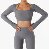 Wholesale Naked Feeling Long Sleeve Yoga Top Breathable Fitness Shorts Gym Fitness Set