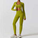 New Design Zip Up Top Bra High Waist Butt Lifting Leggings Suit Women Sportswear 3 Piece Sets