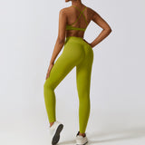 Strap Sports Bra 2PCS Yoga Set Women Scrunch Butt Leggings Gym Workout Clothing Activewear Outfit