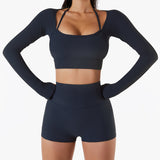 Wholesale Naked Feeling Long Sleeve Yoga Top Breathable Fitness Shorts Gym Fitness Set