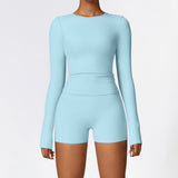 Wholesale 2 Pcs Sport Luxury Fall Gym Fitness Set Long Sleeve And Yoga Shorts Set