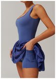 Nude Fake Sports Dresses Anti-exposure Outdoor Running Fitness Tennis Dress