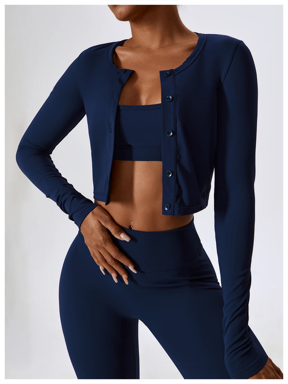 Low MOQ High Quality Fitness Fashion Long Sleeve Tops With Button