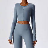 Low MOQ High Quality Fitness Fashion Long Sleeve Tops With Button