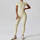 New Design Short Sleeve Front Zipper Women Fitness Jumpsuit Romper Activewear