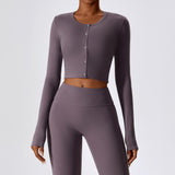 Low MOQ High Quality Fitness Fashion Long Sleeve Tops With Button