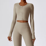 Low MOQ High Quality Fitness Fashion Long Sleeve Tops With Button