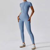 New Design Short Sleeve Front Zipper Women Fitness Jumpsuit Romper Activewear