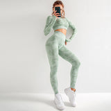 2 Pieces Seamless Yoga Leggings with Long Sleeve Crop Top Gym Set