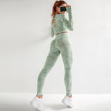 2 Pieces Seamless Yoga Leggings with Long Sleeve Crop Top Gym Set