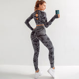 2 Pieces Seamless Yoga Leggings with Long Sleeve Crop Top Gym Set