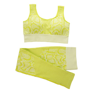 Women 2 Piece Seamless Weave Pattern Yoga Gym Activewear Set