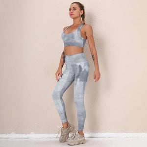  Tie Dye Fashion Crop Tank High Waist Yoga Leggings Sets
