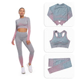 Custom Athletic Women Wear Workout Clothing  3 Piece Seamless Sports Bra High Waist Leggings