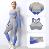 Custom Athletic Women Wear Workout Clothing  3 Piece Seamless Sports Bra High Waist Leggings