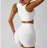 High Waisted Soft Ribbed Tummy Control Workout  Athletic Running Shorts With Pockets