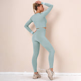  Seamless Gym Zipper Long Sleeve Tops High Waist Leggings Sets