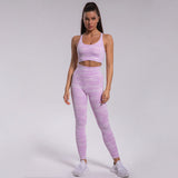 Woven Leopard Seamless 2 Piece Leggings Crop Top Set