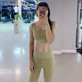 Women 2 Piece Seamless Weave Pattern Yoga Gym Activewear Set