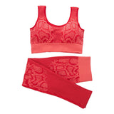 Women 2 Piece Seamless Weave Pattern Yoga Gym Activewear Set