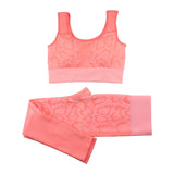 Women 2 Piece Seamless Weave Pattern Yoga Gym Activewear Set