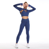 Workout Sets 3 Piece Long Sleeve Crop Tank Top + Sport Bra + Leggings