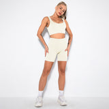 2 Piece Seamless Ribbed High Waist Shorts And Tops