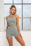 Recycled Fabric Workout Outfits 2 Piece Double-Layered Sport Bra High Waist Yoga Leggings Sets