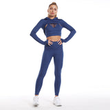 Workout Sets 3 Piece Long Sleeve Crop Tank Top + Sport Bra + Leggings