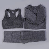 Free Sample Wholesale Seamless High Waisted Yoga Pants Ribbed Leggings And Crop Top Set 3 Pieces