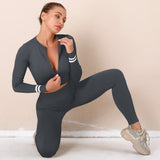  Seamless Gym Zipper Long Sleeve Tops High Waist Leggings Sets
