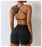 Strappy Back V Shape Waist Yoga Shorts Leggings Set