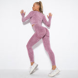  Seamless Tie Dye Workout Long Sleeve Top Scrunch Butt Lift Yoga Pants Set