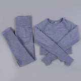 Free Sample Wholesale Seamless High Waisted Yoga Pants Ribbed Leggings And Crop Top Set 3 Pieces