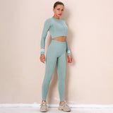  Seamless Gym Zipper Long Sleeve Tops High Waist Leggings Sets