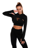 Workout Sets 3 Piece Long Sleeve Crop Tank Top + Sport Bra + Leggings