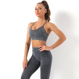 Popular fitness gym sport suit clothing tight leggings stretch seamless acid wash yoga wear set for women