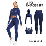 Workout Sets 3 Piece Long Sleeve Crop Tank Top + Sport Bra + Leggings