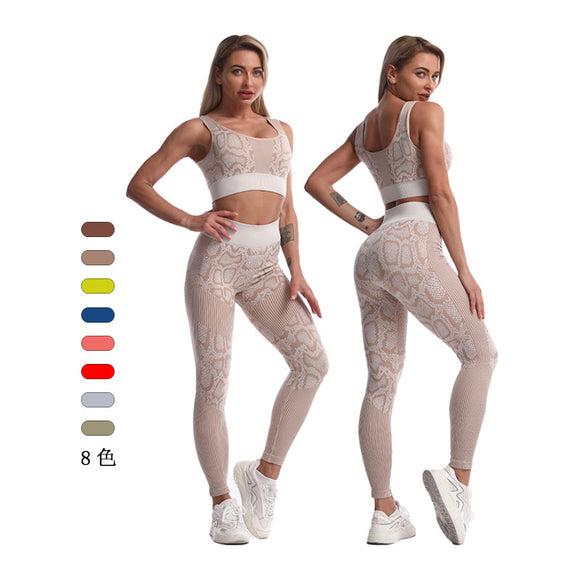 Women 2 Piece Seamless Weave Pattern Yoga Gym Activewear Set