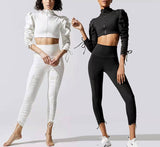 2 Piece High Waist Yoga Leggings Outfit with Sports Zip Tops for Home GYM