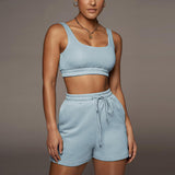 2 Piece Outfits Sets Sleeveless Tank Crop Tops High Waisted Drawstring Shorts
