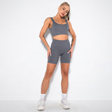 2 Piece Seamless Ribbed High Waist Shorts And Tops