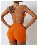 Strappy Back V Shape Waist Yoga Shorts Leggings Set