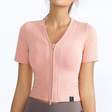 Women's Zipper Front Closure Short Sleeve Sports Tops