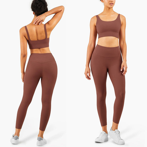  Bra Yoga High Waist Leggings Sets Workout Outfits 2 Piece