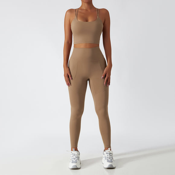 Recycled Material Strappy Back Bra And Leggings Set
